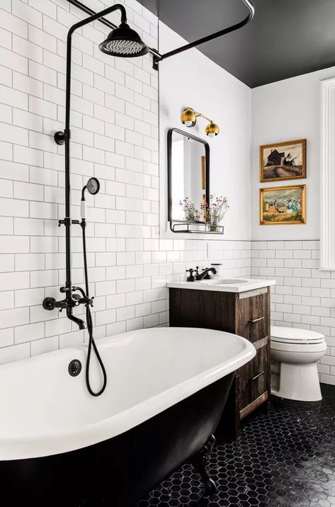 Historic Home Renovation, Best Bathroom Paint Colors, Park Slope Brooklyn, Cast Iron Bath, Cast Iron Bathtub, Brooklyn Brownstone, Best White Paint, Cast Iron Tub, Brick Backsplash