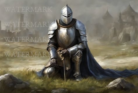 Take a step back in time to a time of Kings, Queens and Knights. A brave knight kneeling in reverence to our Holy Lord. You can make it more yours by adding your own added embellishments to the scene. Great image for coffee mugs, metal image, canvas image, poster, shirts, whatever product to fit your needs.  Watermark will be removed from download. Commercial use allowed. No limits on using direct shipping print companies. JPG image is 6.14mb, 300 dpi great for a wide range of project ideas. Loc Knight Kneeling Art, Knight Kneeling Before Queen, Knight Kneeling, Kneeling Knight, Medieval Knights, King And Country, Art Posters, Video Content, Color Chart