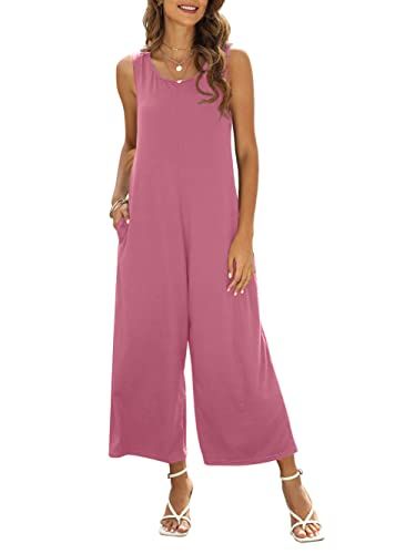 Tank Top Jumpsuit, Loose Romper, Loose Tank Top, Romper Long Pants, Long Pant Jumpsuit, Long Jumpsuit, Tank Jumpsuit, Jumpsuit Casual, Solid Color Jumpsuits