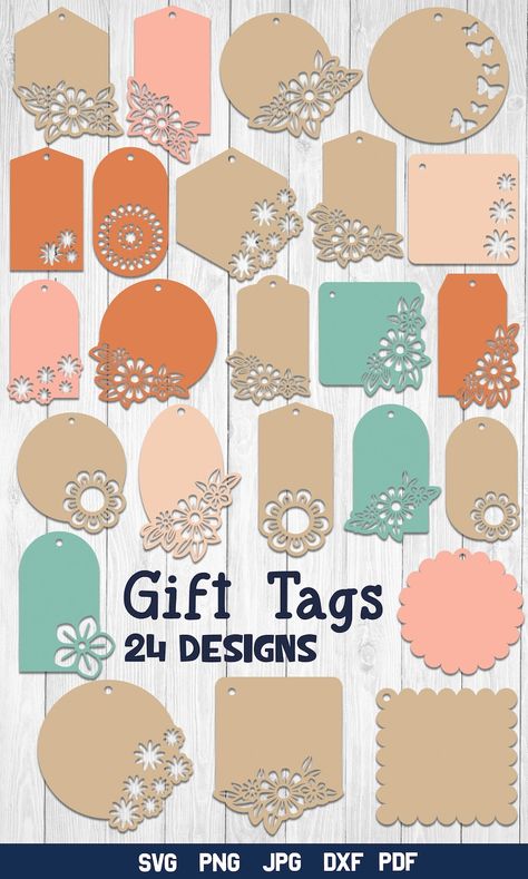 Gift Tag SVG Bundle, Floral Tag SVG Designs, Tags With Flowers. - Etsy Israel Gift Tag Template Free, Gift Tag Svg, Tag Template Free, Scrapbook Embellishments Diy, Gift Tags Birthday, Cricut Birthday, Gift Tag Design, Packaging Template Design, Bookmark Card