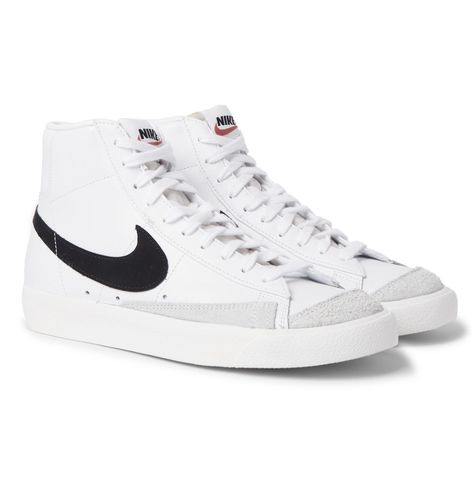 Nike Blazer Mid '77 suede trimmed leather sneakers Leather Sneakers Men, Nike Blazer Mid 77, Nike Blazers Mid, Hype Shoes, Shoe Inspo, Blazer Mid, Nike Blazer, Stay True, Black Sneakers