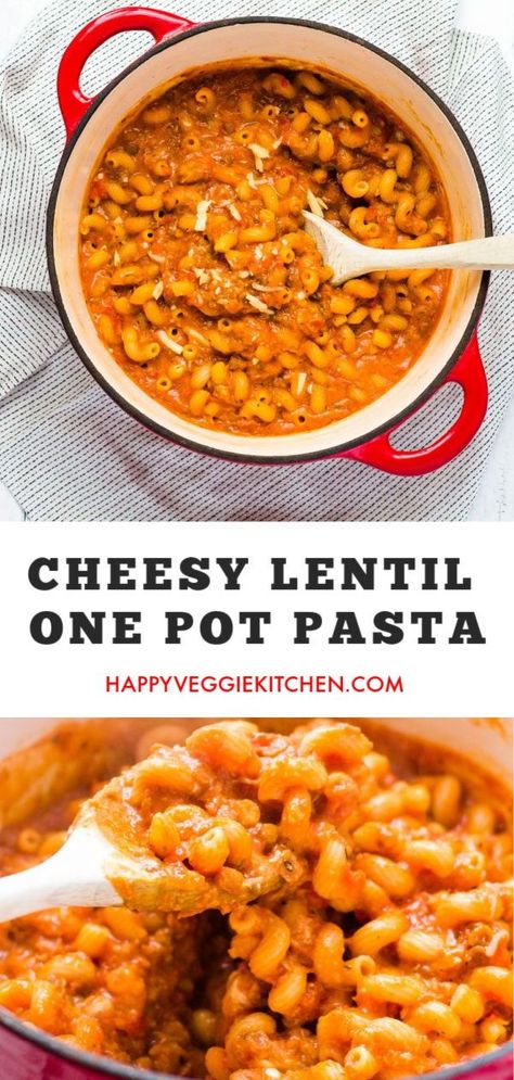 Easy One Pot Dinners Vegetarian, One Pot Lentil Pasta, Pasta Lentil Recipe, Meatless Pasta Meals, Pasta And Lentil Recipe, Lentils With Pasta, Pasta With Lentils Recipe, Creamy Lentil Recipes, One Pot Vegetarian Pasta