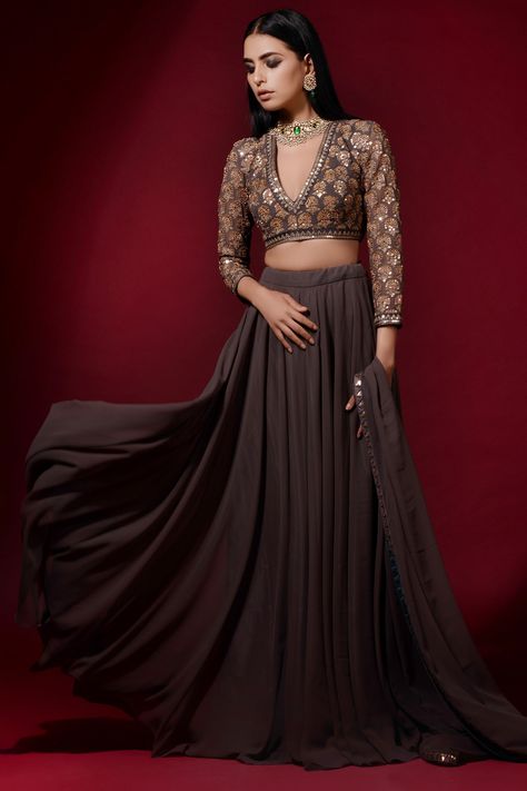 Buy Embroidered Gharara Set by Vvani by Vani Vats at Aza Fashions Grey Lehenga, Vani Vats, Indian Outfits Lehenga, Wedding Lehenga Designs, Lehnga Dress, Indian Lehenga, Party Wear Indian Dresses, Dress Indian Style, Indian Wedding Outfits