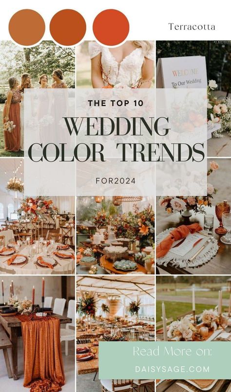 Excited about planning your big day in 2024? These top 10 wedding color trends will inspire you to choose the perfect color palette. Spring 2024 Wedding Color Trends, Wedding Colors For Spring 2024, 2024 Wedding Palette, Wedding Party Color Palette, June Wedding Colors 2024, Wedding Color Trend 2024, Spring 2024 Wedding Trends, Fall Wedding Wedding Party, Trendy Wedding Colors 2024