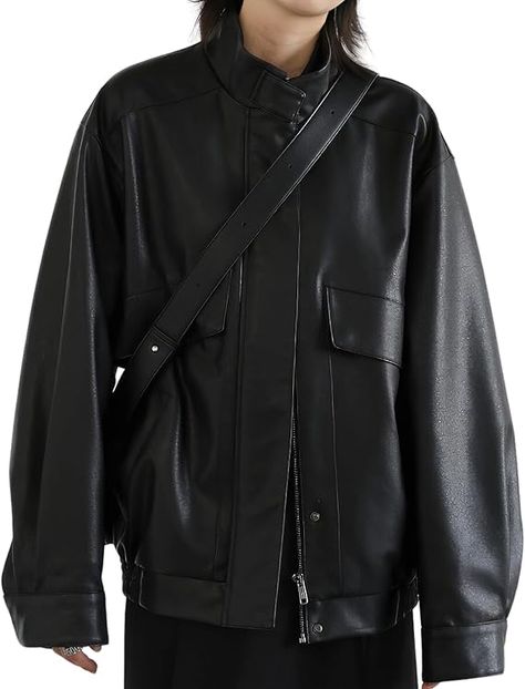 nisalay Women's Black Genuine Sheepskin Biker Smooth Jacket - Drop Shoulders, Moto Racer, Oversized, Casual, Streetwear at Amazon Women's Coats Shop Tailored Blazer, Women's Coats, Casual Streetwear, Chic Woman, Amazon Women, Stunning Dresses, Drop Shoulder, Coats For Women, Unique Style