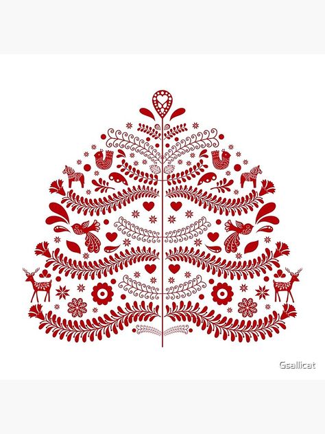 "Red Scandinavian Folk Art Style Christmas Tree Design" Coasters (Set of 4) by Gsallicat | Redbubble Scandinavian Folk Art Swedish Style, Scandinavian Folk Art Christmas, Folk Art Christmas Tree, Folk Christmas, Scandinavian Christmas Trees, Folk Art Christmas, Art Christmas Tree, Christmas Tree Canvas, Swedish Art