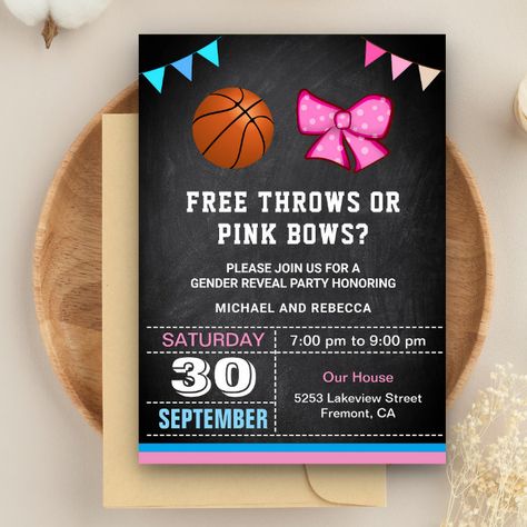 Basketball Or Bows Gender Reveal, Free Throws Or Pink Bows, Cute Gender Reveal, Bows Gender Reveal, Cute Gender, Bee Gender Reveal, Bow Gender Reveal, Gender Reveal Themes, Gender Reveal Party Invitations