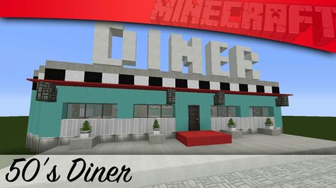 Minecraft Diner Minecraft Diner, Minecraft Building Ideas Cities, Minecraft Restaurant, Minecraft Stores, Minecraft Mountain House, Minecraft Modern City, Minecraft Shops, Modern Minecraft Houses, Minecraft Building Ideas