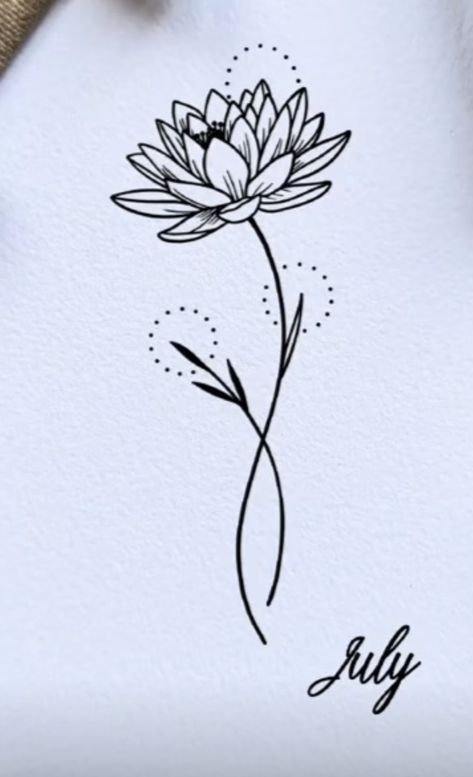 July Birth Flower Drawing, Water Lily Name Tattoo, Water Lily And Chrysanthemum Tattoo, Water Lily And Lily Of The Valley Tattoo, July And April Flower Tattoo, July Birth Month Tattoo, Waterlilly Tattoo Arm, Waterlily And Larkspur Tattoo, Dainty Water Lily Tattoo