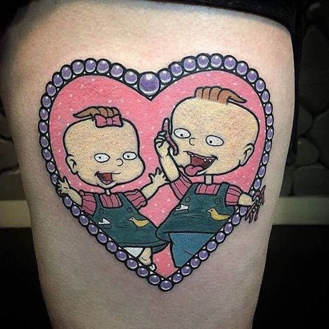 Phil And Lil Rugrats, Rugrats Tattoo, Lil Tattoo, 90s Tattoos, Mouse Tattoos, Movie Tattoos, Sibling Tattoos, Sleeves Ideas, Cartoon Tattoos