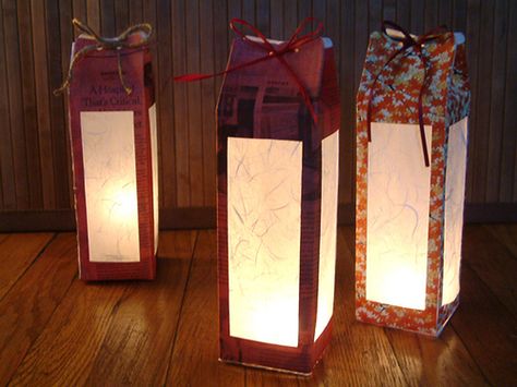 milk carton lantern2 by Shiho the Craft Guru, via Flickr Milk Carton Crafts, Lantern Parade, Parade Ideas, Juice Carton, Milk Cartons, Lantern Craft, Tetra Pak, Diy Lanterns, How To Make Lanterns