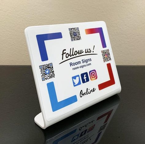 QR Code Signs | Laser Engraved Signs Acrilyc Signs, Museum Wall, Social Media Business Cards, Giveaway Sign, Small Business Signs, Award Ideas, Booth Wedding, Qr Code Business Card, Milk Shop