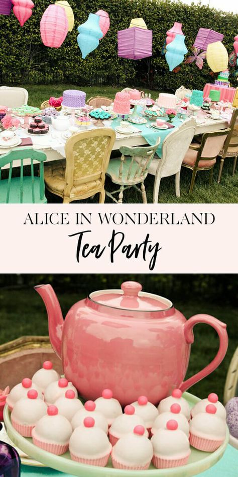 If you're looking for a fun party idea for your little one, this Mad Hattie's Tea Party is full of fun Alice in Wonderland themed decor and dessert ideas. Don't miss this one! || JennyCookies.com Diy Dessert Table, Jenny Cookies, Birthday Party Table Decorations, Alice In Wonderland Tea Party Birthday, Girls Birthday Party Decorations, Alice In Wonderland Birthday, Tea Party Theme, Dessert Party