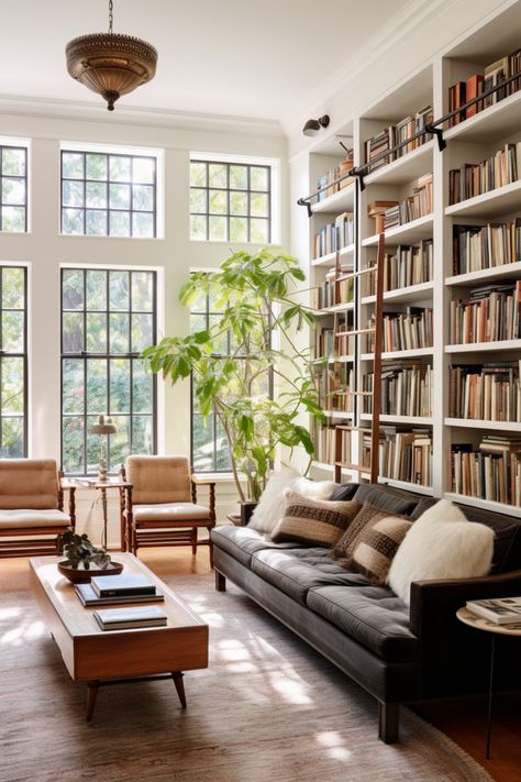 Stylish Shelving Units for Large Walls: 10 Functional Design Ideas - Quiet Minimal Sunroom Office, Large Walls, Bookcase Ideas, Home Library Rooms, La House, Shelves Ideas, Bookshelves In Living Room, Home Library Design, Street House