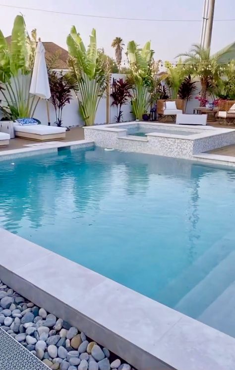 Rectangle Pool With Spa And Sun Shelf, Rectangle Pool With Spa, Pool With Spa, Sun Shelf, Rectangle Pool, Dream Backyard Pool, Modern Pool, Pool Remodel, Small Pool Design