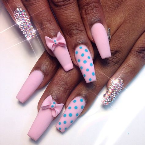 Polka Dot Nail Designs, Dot Nail Designs, Lovely Nails, Bubble Gum Pink, Coffin Nails Long, Rainbow Nails, I Love Nails, Pink Acrylic, Cute Nail Art