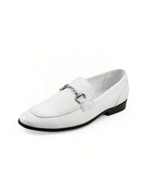 White  Collar   Plain Monk Shoes,Oxfords & Derby Shoes,Dress Loafers Embellished   Men Shoes Mens White Loafers, White Dress Shoes Men, Groomsmen Shoes, Mens Dress Loafers, Mens Slip On Loafers, Monk Shoes, White Loafers, Elegant Weddings, Mens Loafers