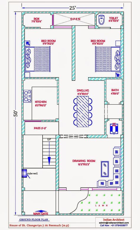 P159-Mr. Shyam Ji Changeriya #25'x50' House Plan With Vastu @ Exterior Design at Neemuch House Map Design, 25×50 House Plan, Home Map Design, 30x50 House Plans, 20x30 House Plans, Budget House Plans, West Facing House, 20x40 House Plans, 30x40 House Plans