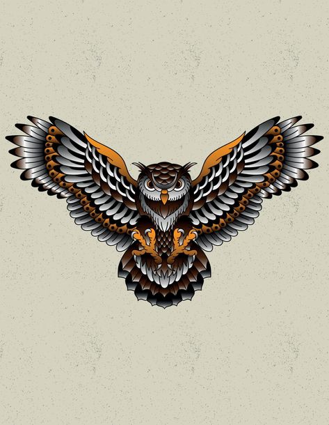 Traditional Bear Tattoo, Traditional Tattoo Animals, Owl Tattoo Chest, Traditional Chest Tattoo, Traditional Owl Tattoos, Traditional Eagle Tattoo, Tato Tradisional, Neo Tattoo, Traditional Tattoo Old School