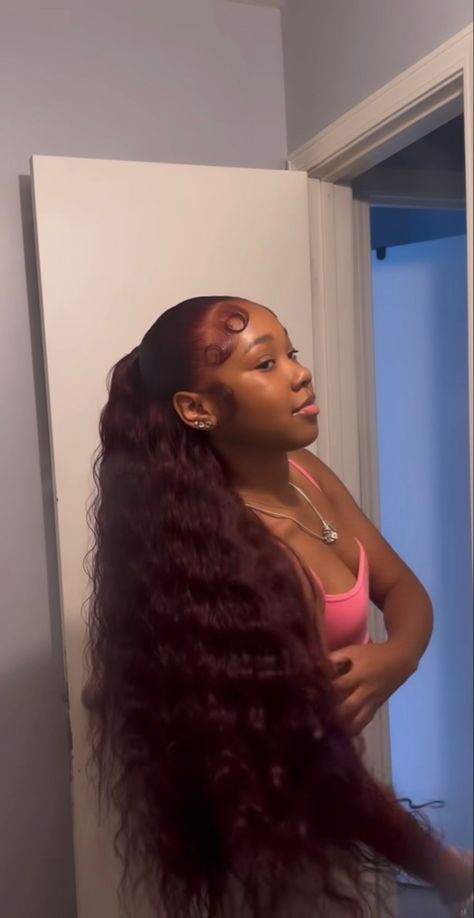 Hair Laid Wigs, Burgundy Half Up Half Down Weave, Hairstyles For Dark Skin Women, Sleek Ponytail Hairstyles, Black Ponytail Hairstyles, Quick Natural Hair Styles, Quick Weave Hairstyles, Braided Cornrow Hairstyles, Bow Style