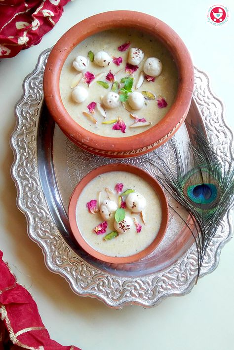 Makhana kheer is a sweet pudding made from foxnut seeds and milk. This kheer is not just extraordinarily tasty, it’s calcium and protein rich too. Healthy Milk, Dried Dates, Kheer Recipe, Nuts & Seeds, Dried Rose Petals, Clarified Butter, Non Stick Pan, Food Festival, Base Foods