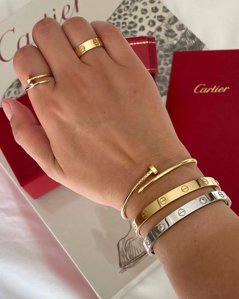 How perfect it is by @shoepursemomma 🔥😍🤩🔥 . . . . #CARTIER #CARTERLove #CARTIERLoveBracelet #CARTIERRing #CARTIERWatch #CARTIERBracelet… Silver Cartier Bracelet, Cartier Bangle, Nail Bangle, Cartier Love Ring, Nail Bracelet, Expensive Jewelry Luxury, Cartier Jewelry, Dope Jewelry, Jewelry Fashion Trends