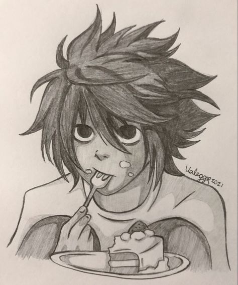 [𝑺𝒂𝒗𝒆 & 𝑭𝒐𝒍𝒍𝒐𝒘]~♡´･ᴗ･`♡ Anime Fanart Sketch, Deathnote Drawings, L Lawliet Drawing, Deathnote Art, L Sketch, Crayon Art Drawing, L Fanart, Elephant Art Drawing, L Deathnote