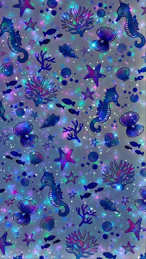 Mermaid Wallpaper Backgrounds, Mermaid Wallpapers, Glittery Wallpaper, Iphone Wallpaper Pattern, Cellphone Wallpaper Backgrounds, Glitter Wallpaper, Pinturas Disney, Seahorses, Cute Patterns Wallpaper