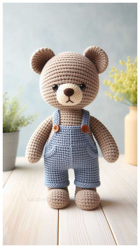 Amigurumi Bear Free Pattern - Amigurumi Teddy Amigurumi Free Pattern, Crochet Bear With Overalls, Small Bear Amigurumi Free Pattern, How To Make Amigurumi For Beginners, Worsted Weight Amigurumi, Knitted Toys Free Patterns Teddy Bears, Cute Crochet Dolls Free Pattern, Crochet Teddy Bear Clothes Free Pattern, Crochet Teddy Bear Pattern Free Amigurumi