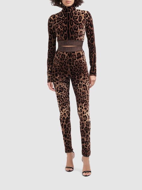 Find DOLCE & GABBANA Leopard Print Chenille Leggings on Editorialist. Concealed back zip closure. Logo elastic waistband. All over pattern placement may vary. Model is wearing a size40 All Over Pattern, Feminine Chic, High Neck Long Sleeve, Leopard Pattern, Shearling Jacket, Cropped Leggings, Swimwear Tops, Down Jacket, Party Outfit