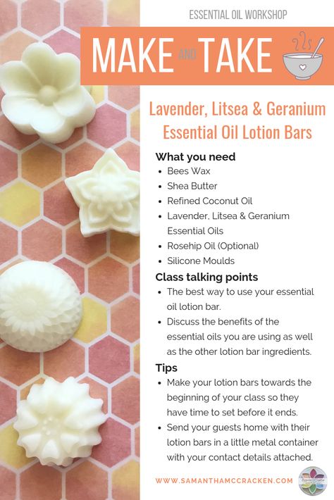 Lavender, Litsea & Geranium Essential Oil Lotion Bars | Essential Oil Creative Doterra Make And Take Ideas, Make And Take, Essential Oil Lotion, Essential Oils For Pain, Refined Coconut Oil, Diy Lotion, Diy Essentials, Lotion Bar, Homemade Lotion