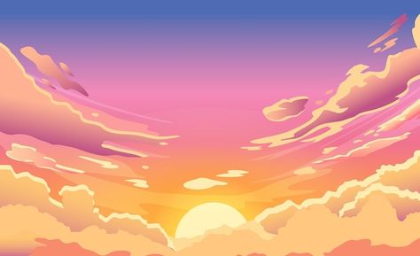 Sky Cartoon, Cartoon Summer, Sunset Watercolor, Summer Sunrise, Cartoon Clouds, Pastel Sunset, Infographic Poster, Cloud Vector, Sunset Images