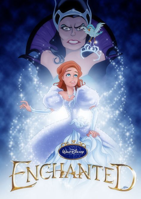 Cool Enchanted Poster Enchanted Movie, Giselle Enchanted, Disney Movie Posters, Disney Enchanted, Film Disney, Disney Artwork, Princess And The Frog, Disney Live Action, Arte Disney