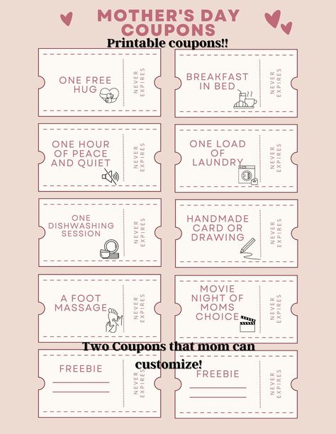 Excited to share this item from my #etsy shop: Mother's Day Coupons Vouchers Customize #pink #mothersday #preschoolprintsshop Bf Coupon Ideas, Free Valentine’s Day Ideas, Free Valentines Gifts For Him, Coupons For Boyfriend Template, Valentines Coupons For Him, Boyfriend Coupons Ideas, Free Coupons For Boyfriend, Valentines Scrapbook Ideas, Love Coupon Ideas