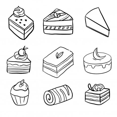 Hand drawn mini cakes doodle line art bi... | Premium Vector #Freepik #vector Doodle Line Art, Doodle Cake, Mini Drawing, Happy Birthday Icons, Desserts Drawing, Cupcake Drawing, Cake Drawing, Party Icon, Cake Mini