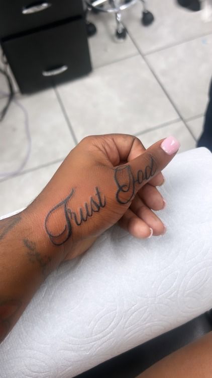 In God We Trust Tattoo Women, Trust In God Tattoo, Trust God Tattoo, In God We Trust Tattoo, Gods Plan Tattoo, Trust Tattoo, Chicanas Tattoo, Trust Gods Plan, Hand Tattoos For Girls