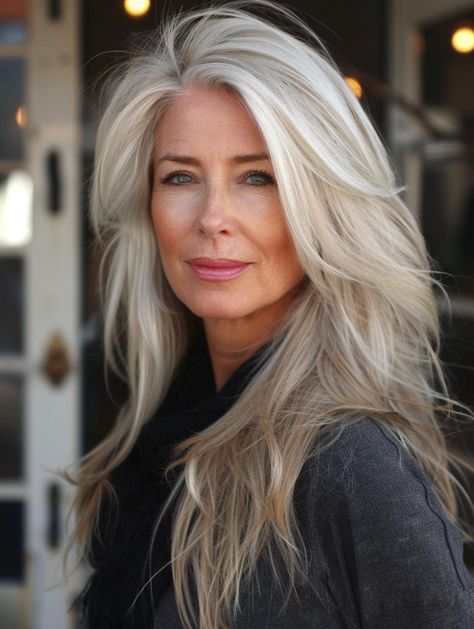 Elegant Long Haircuts for Women Over 50: Timeless and Flattering Styles Silver Hair Black Women, Long Haircuts For Women, Long Hair Ideas, Long Hair 50, Long Hair Older Women, Long Silver Hair, Women Haircuts Long, Hair Black Women, Long White Hair