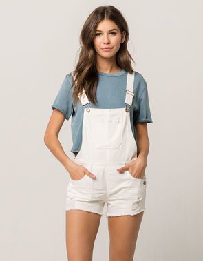 RSQ White Denim Womens Shortalls White Overalls Outfit, Styling Overalls, Cute Overall Outfits, Overall Shorts Outfit, Shortalls Outfit, Denim Shortalls, White Overalls, Cute Overalls, Overall Outfit