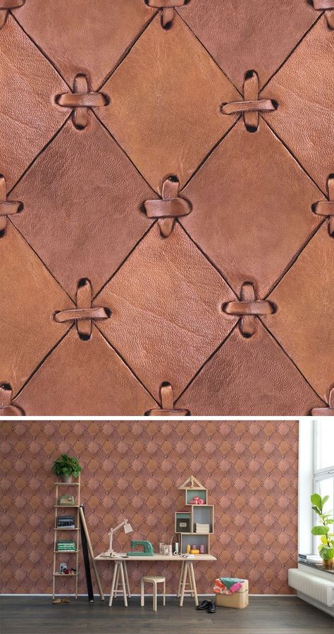 Sewing Wallpaper, Wallpaper Leather, Wall Pattern, Leather Photo, Leather Wall, Trendy Sewing, Leather Art, Sewing Leather, Paper Wallpaper