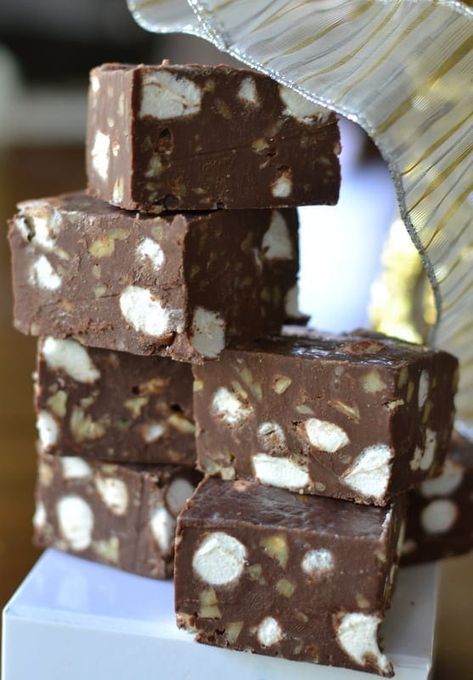 Five Minute Heavenly Hash Fudge | Small Town Woman Fancy Fudge, Peanut Butter Chili, Eggnog Truffles, Heavenly Hash, Chocolate Pecans, Homemade Brownies Easy, Small Town Woman, Fudge Chocolate, Fudge Recipes Chocolate