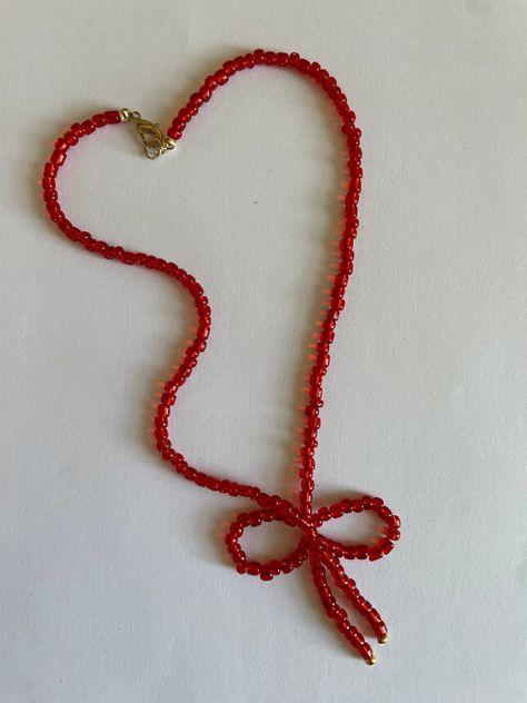 Beaded Bow Necklace, Boho Chic Accessories, Aesthetic Jewellery, Beaded Bow, Beaded Jewellery, Inspired Necklace, Bow Necklace, Customizable Gifts, Red Bead