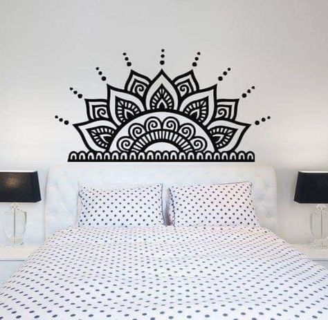 Headboard Wall Decal, Colorful Walls, Half Mandala, Diy Wall Painting, Wall Decals For Bedroom, Headboard Wall, Wall Painting Decor, Paint Wall, Bedroom Wall Paint