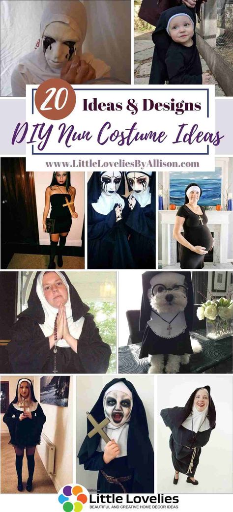 You can use this nun outfit for Halloween. It somewhat feels inappropriate to wear a nuns outfit for Halloween but it is simply unique and fabulous, and it doesn't take so much to create the costume. There are a lot of steps and patterns that can be used, you will get to see a couple of DIY nun costume ideas that you would love. You May Also Like:22 DIY Superman Costumes - How To Make A Superman Suit 1. #costume #num Pregnant Nun Costume, Diy Nun Headpiece, Nun Outfit Halloween, Scary Nun Costume Makeup, Diy Nun Costume Halloween, Nun Halloween Costumes Makeup, Nuns Outfit, Hot Nun Halloween Costumes, Diy Nun Costume