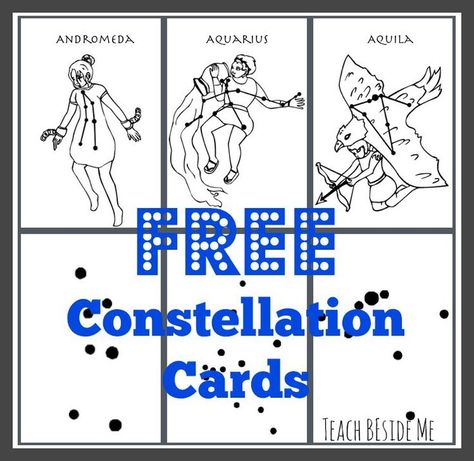 Free Printable Constellation Cards - Teach Beside Me Montessori Astronomy, Constellation Pictures, Magic Lessons, Astronomy Activity, Space Unit, Space Camp, Homeschool Freebies, 5th Grade Science, Star Constellations