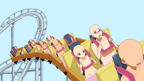 Bernice D: Looping Roller Coaster 1 was great! also dont look too closely or you'll see all the flaws, and i was gonna add clouds but they didnt look good so left it blue so supposed to be a sky co... Anime Roller Coaster, Roller Coaster Reference, Roller Coaster Drawing, Base Anime, Cartoon Drawing Tutorial, Coaster Art, Drawing Body Poses, Drawing Expressions, Sketch Inspiration