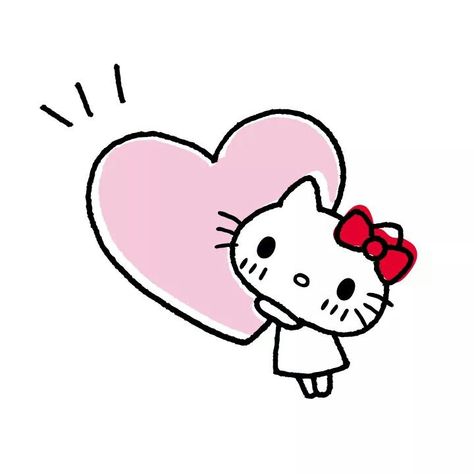 Hello Kitty With A Heart, Hello Kitty With Heart, Drawing Hello Kitty, Art Hello Kitty, Hello Kitty Heart, Dibujo Simple, Hello Kitty House, Hello Kitty Aesthetic, Kitty Art