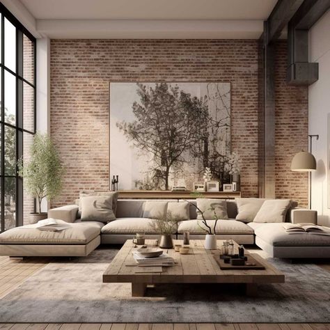 Exposed Brick Lounge Room, Modern Brick Accent Wall, Exposed Brick Walls Living Room Modern, Painted Brick Walls Interior, Interior Brick Wall Ideas Living Room, Brick Interior Design Living Rooms, Brick Wall Living Room Decor, White Brick Interior Wall, Painted Brick Wall Interior