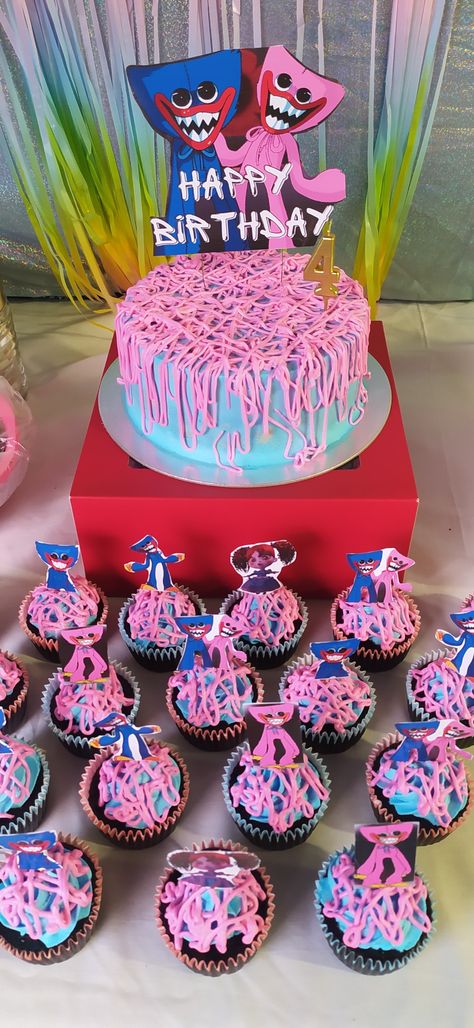 Kissy Missy Cupcakes, Pasteles Huggy Buggy, Huggy Wuggy Poppy Playhouse Birthday, Poppy Playtime Birthday Party Ideas, Poppy Playtime Birthday Cake, Kissy Missy Cake, Poppy Playtime Party Ideas, Huggy Wuggy Cupcakes, Huggy Wuggy Poppy Birthday Party Ideas