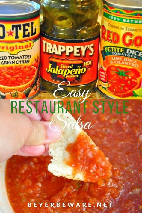 Rotel Salsa Recipe, Simple Salsa Recipe, Salsa With Canned Tomatoes, Restaurant Style Salsa Recipe, Simple Salsa, Restaurant Salsa, Quick Salsa, Rotel Recipes, Best Salsa