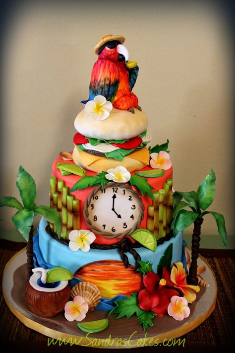 Jimmy Buffett Party, Tiki Cake, Margaritaville Party, Boys First Birthday, Birthday Baking, Jungle Cake, Luau Birthday Party, Beach Cakes, Luau Birthday